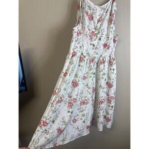 dressfo nwt large midi slip dress white and floral pink sleeveless vneck back zi